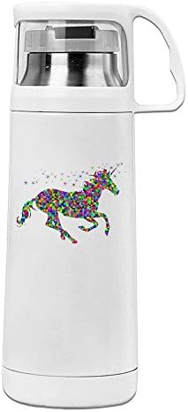 Handson Stainless Steel Vacuum Insulated Drink Cup Rainbow Unicorn Thermal Water Bottle White 14oz/350ml
