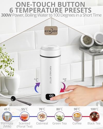 Gywjioy Portable Electric Kettle, Travel Electric Cup， Temperature Controls and LCD Display, 316 Stainless Steel and 450ml, 6 Temperature Controls and LCD Display，Auto Shut Off & Boil Dry Protectio