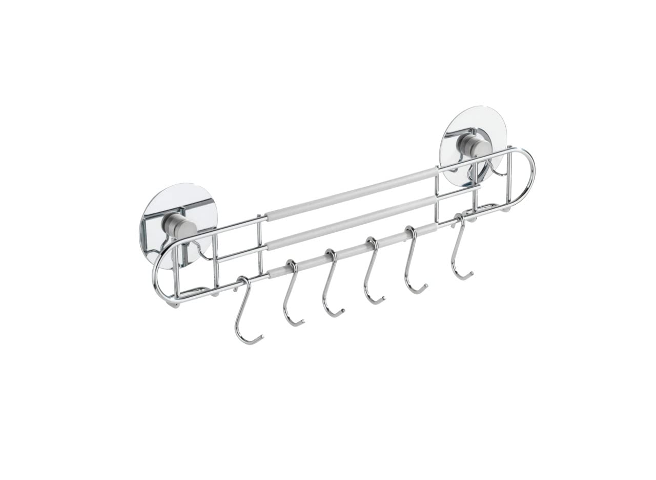 WENKO 5633100 TurboLoc suspension strip with hook fixing without drilling, Metal Metal chrome plated, 31.5 x 9.5 x 5 cm, Silver shiny โ image 1