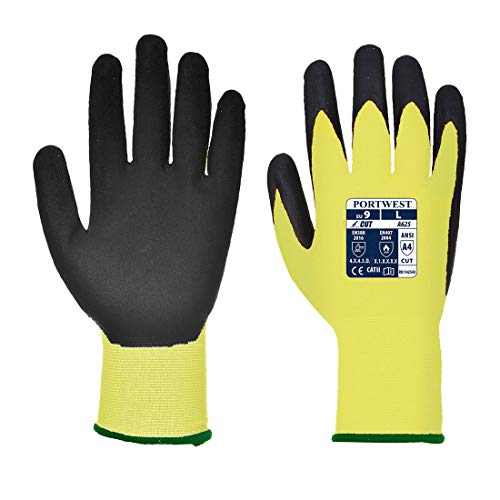 Portwest Vis-Tex Cut Resistant Glove - PU, Size: L, Colour: Yellow/Black, A625Y8RL