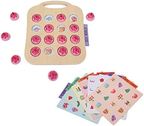 Zerodis Memory Matching Chess Toy, Wooden Pairing Puzzle Game Playset, 6 Big Patterned Cards, Pink, Ages 3-6