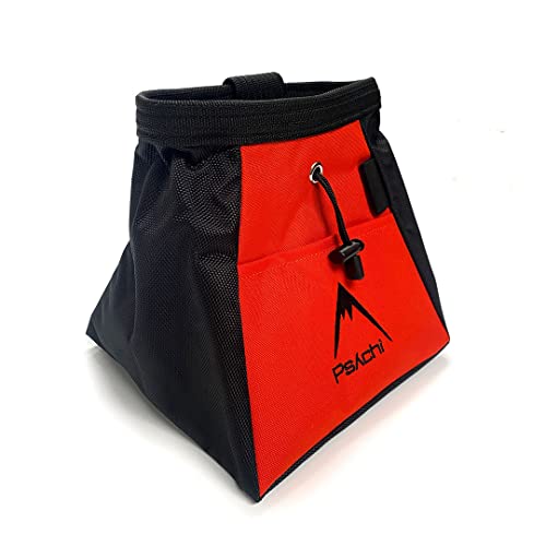 Psychi Chalk Bouldering Bucket Stand Bag for Rock Climbing with Front and Rear Zip Storage (Orange)