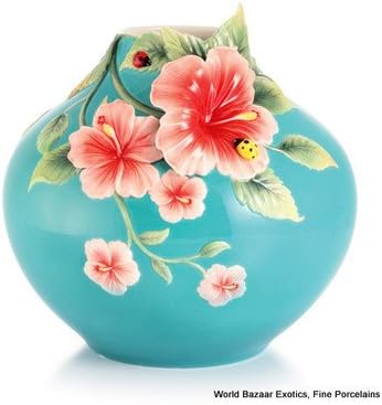 FZ03016 Forever in love Hibiscus & ladybug round vase Franz Porcelain new 2012