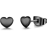 TGNEL Tiny Titanium Heart Black Stud Earrings for Men Women, Fashion Love Hypoallergenic Earring for Sensitive Ears