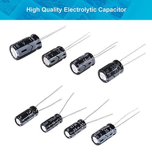 LeanKing Electrolytic Capacitors,500PCS 24 Value Assorted Assortment Kit Set with Clear Plastic Box to Carry Convenient Range 0.1uFï¼1000uF