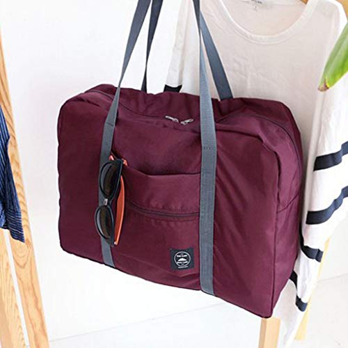Wandf Foldable Travel Duffel Bag Luggage Sports Gym Water Resistant Nylon Travel Foldable Duffel Bag for Women Men (Wine)