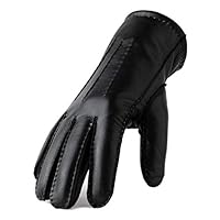 Genuine Leather Winter Gloves for Men Warm Lining-Black-L