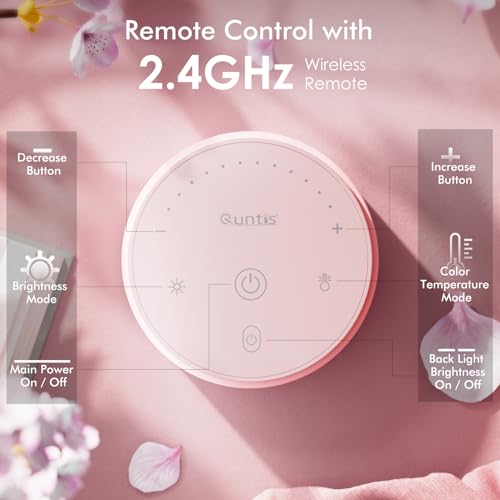 Quntis Computer Monitor Light Bar Curved with Remote & Backlight for Eye Caring, 40cm Pink Screen Light Bar Stepless Dimming Hue Adjustment, No Glare Monitor Lamp as Gift for Girls Game Work Desk Lamp