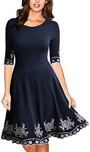 Twinklady Women’s Embroidery Vintage Cocktail Dress Round Neck Elegant Midi Party Dress