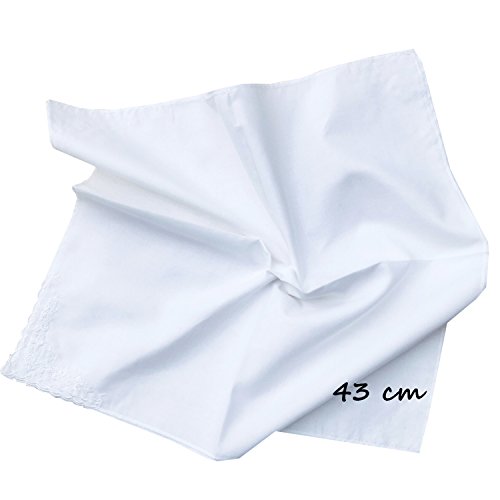 COCOUSM Womens Large Soft White Embroidered Handkerchiefs - 60s Cotton Square 17"