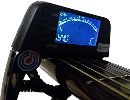 Guitar Capo and Clip On Tuner All-In-One for Electric, Acoustic, and Bass by Long Hawl Music (LH-01) (Black Chrome)