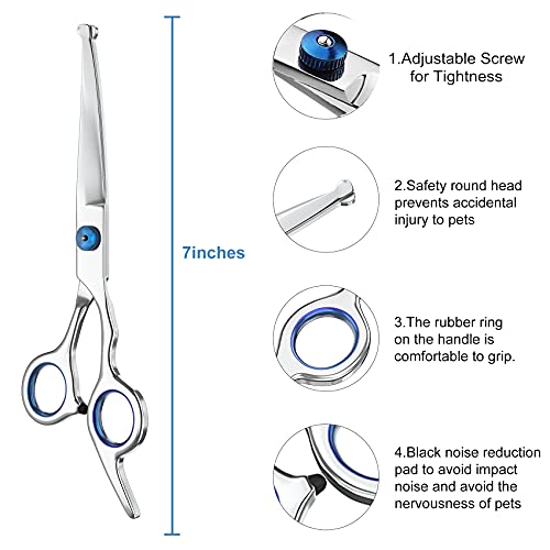 Curved Thinning Dog Shears SUPERFA 6-in-1 Dog Grooming Scissors Set - 4CR Stainless Steel, Curved & Thinning Shears For Small To Large Pets Pink Scissors