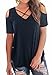 PAAZA Women Tops Criss Cross Cold Shoulder T-Shirt V-Neck Blouse Short Sleeve Navy M