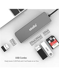 USB 3.0 Hub, Atolla 3 puertos USB 3.0 Splitter Hub portátil de datos de aluminio con lector de tarjetas SD&TF para iMac, MacBook o cualquier otro dispositivo USB.