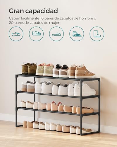 SONGMICS Zapatero Organizador de 3 Niveles, Estantería de Metal, Estantería de Zapatos, para 12 a 15 Pares, Estante Apilable, Negro MLSA303B02