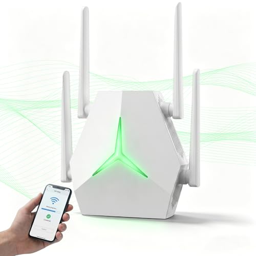 WiFi Extender Signal Booster, AC1200 1200Mbps Dual Band WiFi Repeater, 1115㎡ Coverage & 100+ Devices Simultaneous Connection, 4 Antennas MIMO with Ethernet Port for Home Office