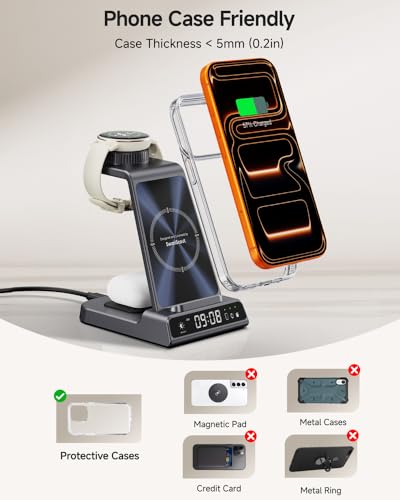 SwanScout Charger for Garmin Watch, 3 in 1 Wireless Charging Station for Vivoactive/Venu/Forerunner/Instinct/Fenix/Epix, Charger Stand for Samsung S25, for iPhone, for AirPods/Galaxy Buds (No Adapter)