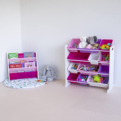 Humble Crew Kids' Toy Storage Organizer with 12 Plastic Bins, Pink&Purple, White/Purple/Pink