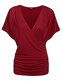 Zeagoo Women's V Neck Short Sleeve Wrap Front Side Shirring Blouse Top