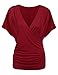 Zeagoo Women's V Neck Short Sleeve Wrap Front Side Shirring Blouse Top
