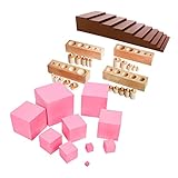 MonkeyJack Montessori Sensorial Family Set Brown Stair+Pink Tower+Cylinder Blocks Toy Gift for Kids