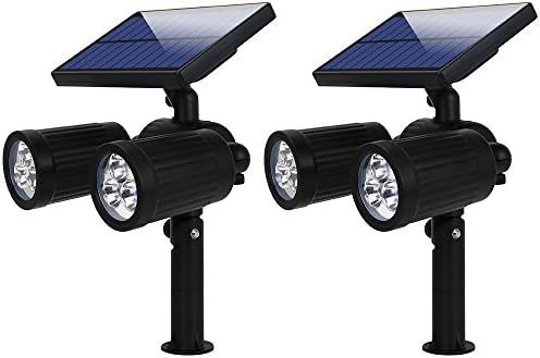Solar Spotlights, Hallomall Dual Head Adjustable Solar Wall /In-ground 2-in-1 Outdoor Lights, 350Lumens Max 6LED Waterproof Landscape Lighting for Pathway Driveway Deck Lawn, Pack of 2