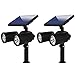 Solar Spotlights, Hallomall Dual Head Adjustable Solar Wall /In-ground 2-in-1 Outdoor Lights, 350Lumens Max 6LED Waterproof Landscape Lighting for Pathway Driveway Deck Lawn, Pack of 2