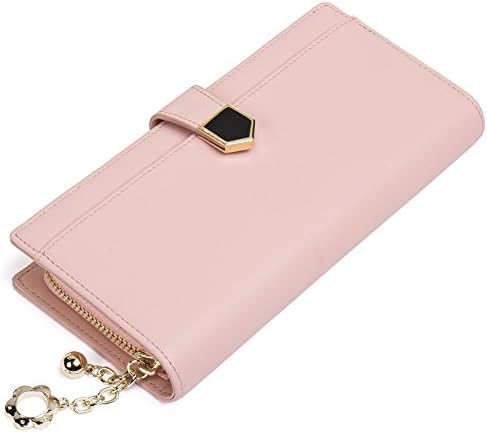 NAWO Genuine Leather Wallet for Women Slim Clutch Purse Long Designer Trifold Checkbook Ladies Credit Card Holder Organizer