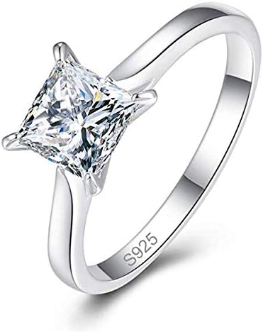 AVECON 1.5 Carat Princess Cut White Cubic Zirconia Solitaire Sterling Silver 925 Engagement Wedding Ring for Girls Size 5 to 9