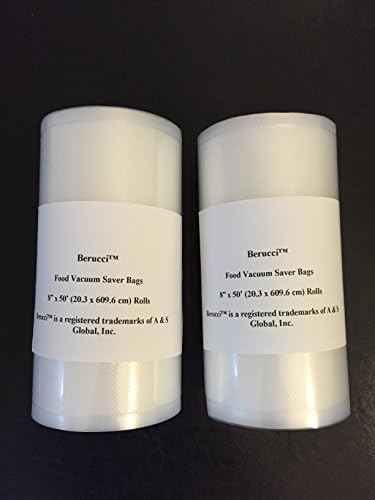 Berucci Two 8” X 50’ Commercial Grade Vacuum Food Saver Bags for the Foodsaver and Most Leading Brand Vacuum Sealers