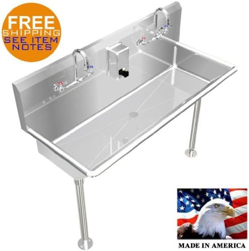 MULTISTATION 2 USERS 42" WASH UP HANDSINK STAINLESS STEEL HEAVY DUTY FLOOR MOUNT