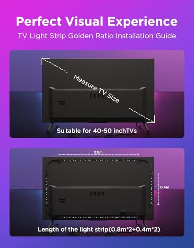 Govee LED TV Backlight, 2.4M RGBIC Backlight for 40-50 inch TV, Smart LED Strip with Bluetooth Wi-Fi and App Control, Works with Alexa and Google Assistant, Music Sync, 76 Profiles