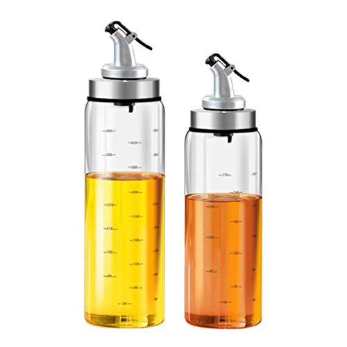 GuDoQi Oil and Vinegar Dispenser Bottles Set 300ml and 500ml Glass Olive Oil Bottle with Pour Spout, Leak-Proof and Drip-Free, Cooking Oil Container with Measuring for Kitchen and BBQ
