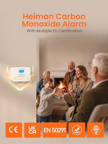 Heiman Carbon Monoxide Detector, 10-Year Battery Carbon Monoxide Alarms for Home, CO Alarm with Digital LCD Display, Audible & Visual, Pre-Alarm - BSI rated, EN 50291 Standard - 2 Pack