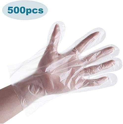 500 Pcs Disposable Plastic Gloves - Latex Free Powder Free Clear Polyethylene Gloves Non-Sterile for Cleaning, Cooking, Hair Coloring, Dishwashing, Food Handling