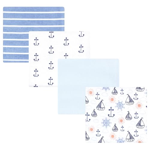Hudson Baby Cotton Flannel Receiving Blankets 4-Pack, Sunshine And Sailboats, O…