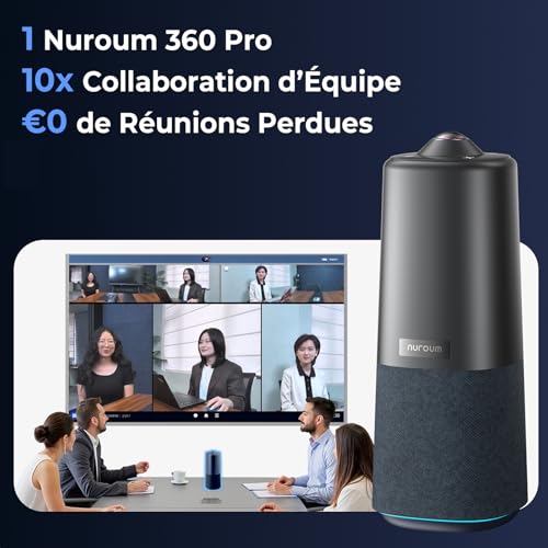 Nuroum 360 Pro Webcam avec Microphone et Haut-Parleur, Caméra de Vidéoconférence Tout-en-Un Grand Angle, 3 Modes IA, Cadrage Automatique,6 Micros Antibruit, USB Plug & Play pour PC/Zoom/Teams,Gris
