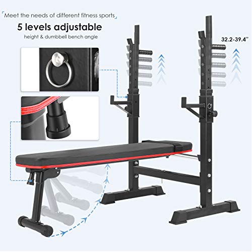 GARTIO Adjustable Foldable Weight Bench with Squat Rack Set, Multi