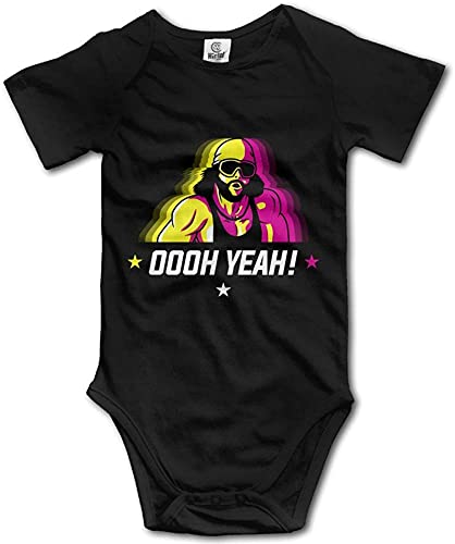 Pengshiliu Macho Man Oooh Yeah Baby Climbing Short Sleeve Onesie 0-6 Month Black