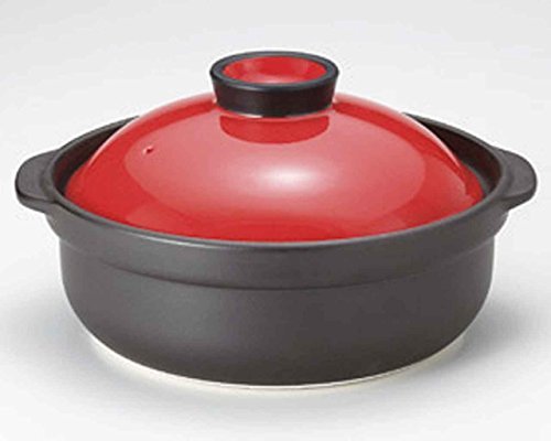 Click Here to See More Images Utage for 2-3 persons 8.7inch Donabe Japanese Hot pot Red Ceramic Made in Japan