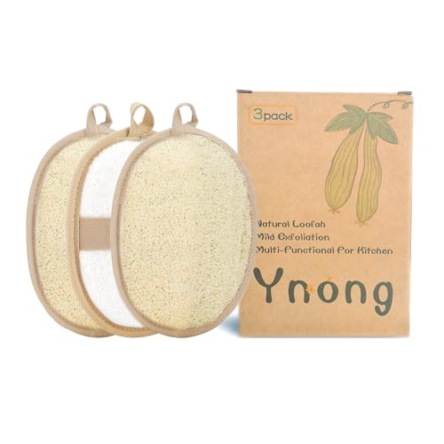 Natural Loofah Exfoliating Body Scrubber Pads, Bath Loofah for Women & Men, 100% Plant-Based Shower Luffa Sponge (3-Pack)