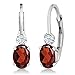 Gem Stone King 925 Sterling Silver Red Garnet and White Created Sapphire Leverback Earrings For Women (1.18 Cttw, Gemstone January Birthstone, Oval 6X4MM, Round 2MM, 3/4 Inch)