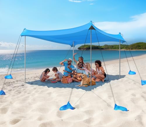 Rhino Valley 3 x 3 m Ultra Stable Portable Beach Tent, UV Protection UPF50+ Super Windproof Beach Tent with 8 Fillable Sand Anchors and 4 Aluminium Rods