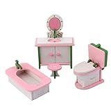 MagiDeal Wooden Dolls House Furniture Set Dollhouse Miniatures Bathroom Set Kids Gift