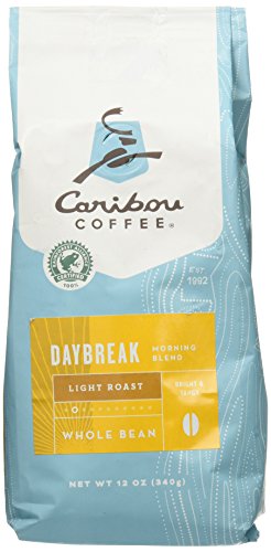 Caribou Coffee, Daybreak Morning Blend, Whole Bean, 12 oz. Bag, Breakfast Blend of Light Roast Coffee Beans from the Americas & East Africa, Bright Body with A Smooth Finish; Sustainable Sourcing