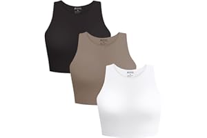 Cyanstyle Women's 3 Piece Tank Tops Sleeveless Halter Neck Raceback Double Lined Basic Tank Crop Tops