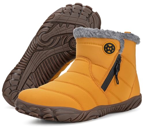 Barfußs Winterschuhe Damen Herren Stiefel Warm Gefüttert Schneestiefel Rutschfest Wasserdicht Zehenschuhe Boots Schuhe Gelb 39