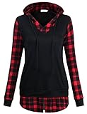 Faddare Women's Hooded Sweatshirts Long Sleeve 2 In 1 Checked Pullover Tops With Pockets