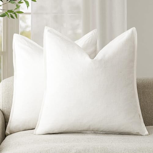 Foindtower Set van 2, decoratieve linnen soild sierkussenhoezen, zachte accentkussenhoezen, boho, boerderij, neutrale kussensloop voor bank, bank, bank, woonkamer, woondecoratie 56,6 x 55,5 cm