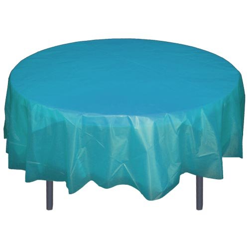 12-Pack Premium Plastic Tablecloth 84in. Round Table Cover - Turquoise